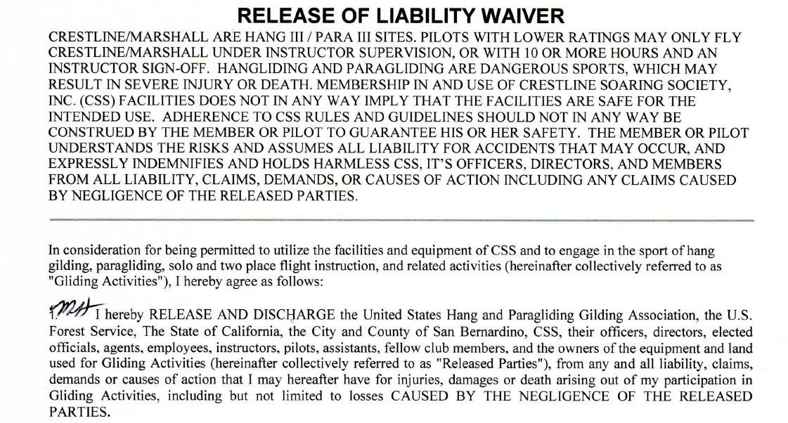 release of liability